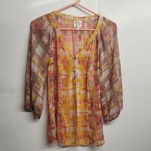 Anthropology Fig And Flower Multicolor Sheer Womens Top Sz M Romantic Feminine